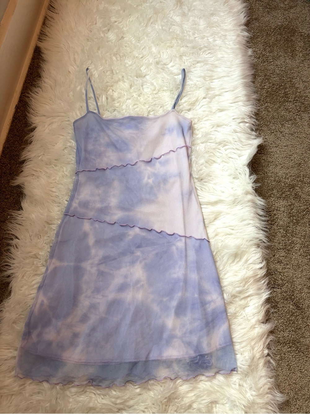 Purple Tie-Dye Lettuce Edge Mini Slip Dress